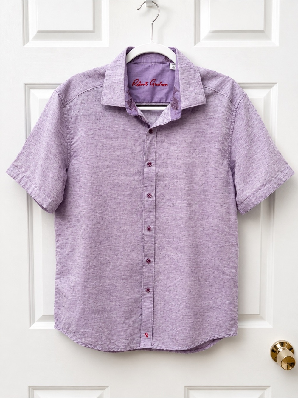 Robert Graham Men’s Short Sleeve Button-Up Shirt Purple Lavender Classic Fit